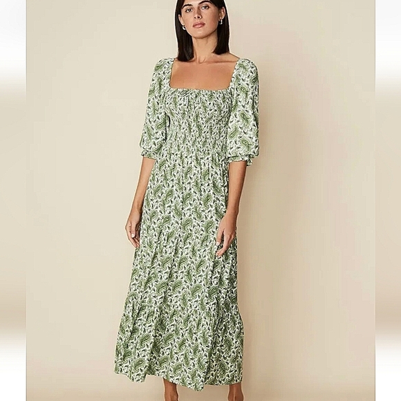 Faithfull the brand green sable paisley midi dress size 4 - Picture 1 of 7